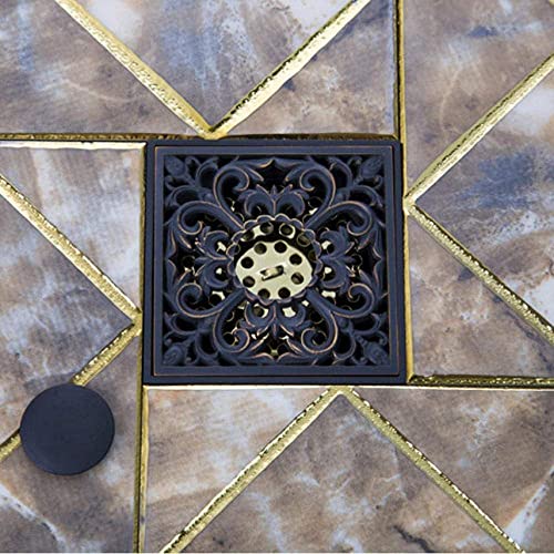 Olie Gewreven Zwart Brons Bloem Vierkante Carving Vloer Afval Roosters Badkamer Douche Afvoer Zeef 4 Inch Afvoer - Image 5