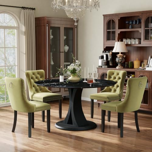 Image of 5-Piece Dining Table Set for 4 with 47 In Black Faux Marble Round Table