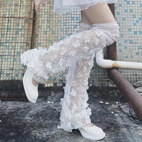 Leg Warmers, Fashionable Butterfly Floral Leg Warmers for Women Fairycore Sheer Lace Mesh Boot Over Knee Socks4