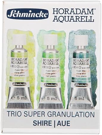 Schmincke Horadam Aqua Super Granulation Trio Aue, tubos de 5 ml, 74 619 097, juego de cart?n, tonos de granulaci?n muy fuertes, mejores acuarelas supergranuladoras