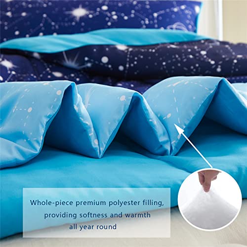 Kakki Blue Ombre Glitter Galaxy Comforter Set Queen Size For Boys Girls, Sparkle Constellation Starry Sky Comforter For Kids Teen, 3Pc Soft Bedding Sets With 2 Pillow Cases For All Season(Blue,Queen) #TOP5