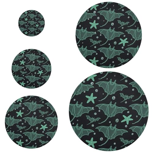5 fundas reutilizables elásticas en 5 tamaños para tazones, tapas de masa madre para nevera, campamento y cocina, animales infantiles, mantarrayas, peces, color negro y verde