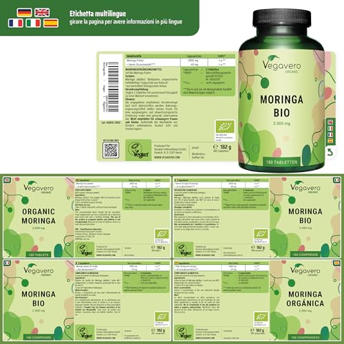 Moringa Oleifera Biologica | 1.000 Mg Per Compressa | Con 2% Di Glucosinolati | Superfood Fonte Di Proteine Vegane | Certificata In Laboratorio E Senza Additivi Artificiali | 180 Compresse | Vegan - 8