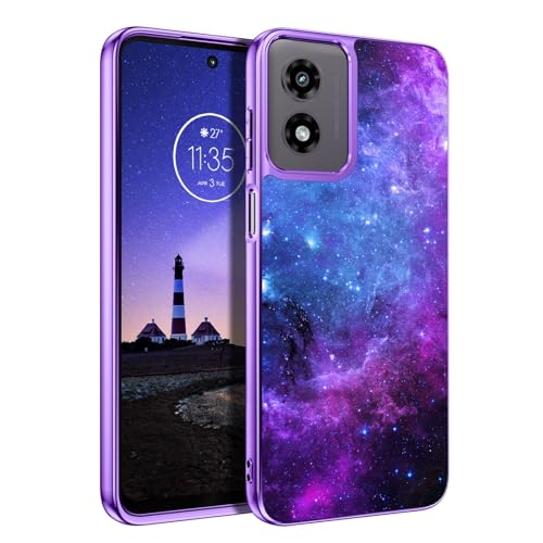 GUAGUA Compatible with Motorola Moto G Play 4G Case 2024 6.5 Inch Glow in The Dark Noctilucent Luminous Space Nebula Slim Fit Cover Protective Anti Scratch Case for Moto G Play 4G 2024, Blue Nebula