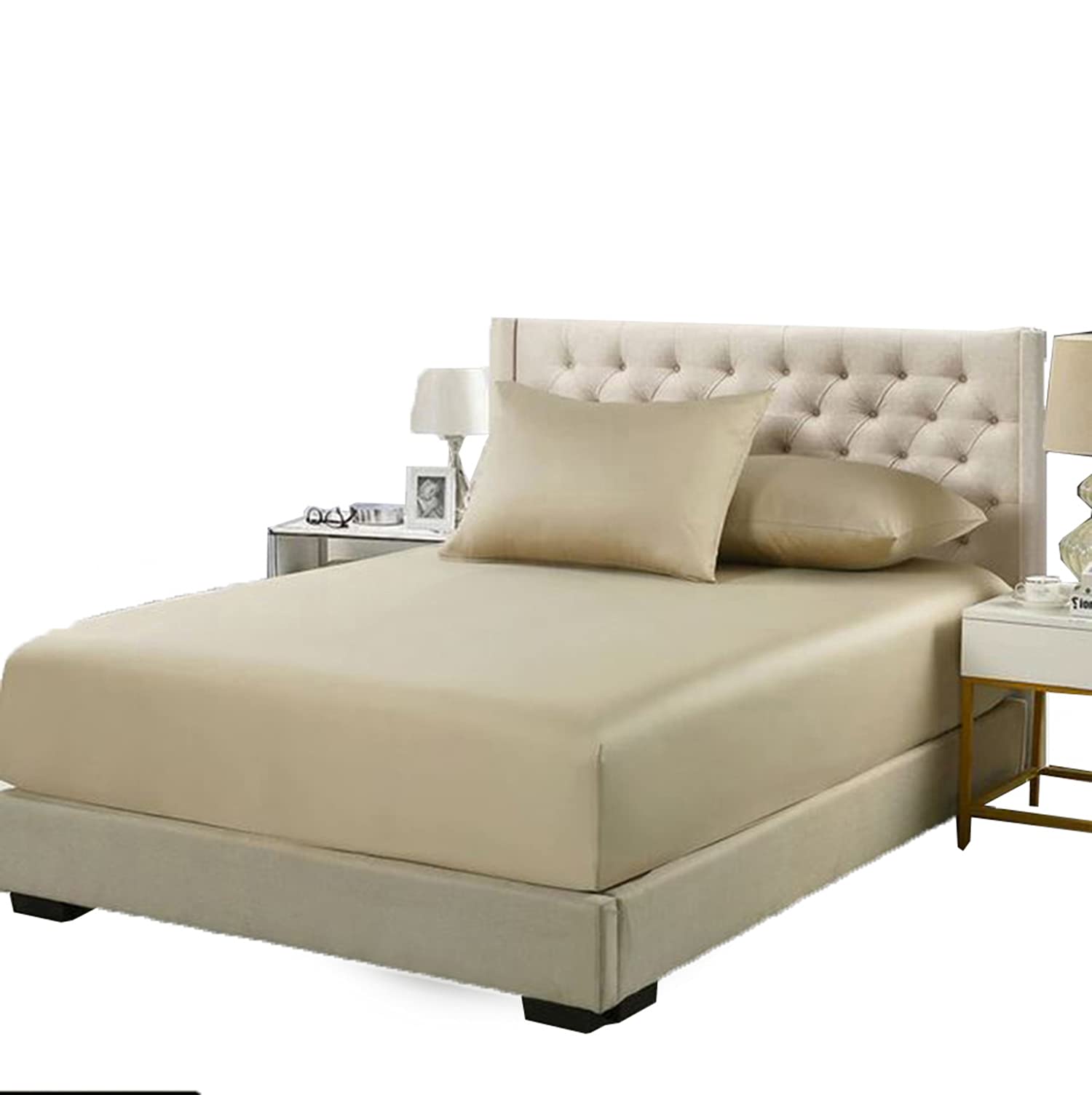 Plain Flannelette Fitted Sheet - 100% Brushed Cotton - Royal Collection - Super Natural Boutique Style - Hotel Quality - Breathable & Wrinkle Free - Taupe - King - 150 x 200 x 25 CM App.