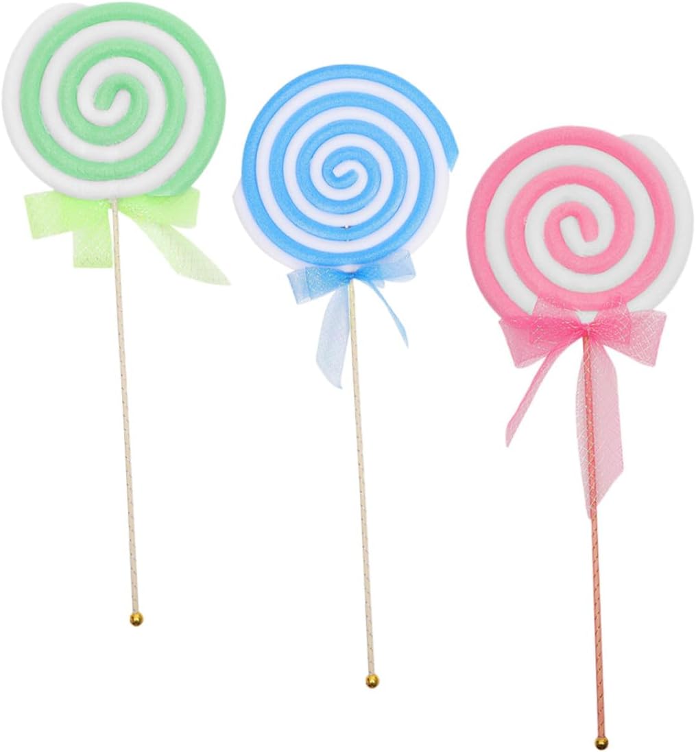 3pcs Simulation Lollipop Models Foam Candy Props Small Red Green Blue Fake Lollipop Decorations for Photo Booth Party Carnival Home Display