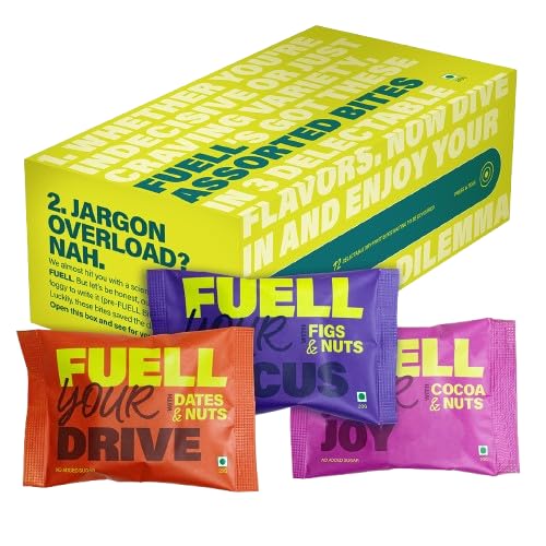 Fuell Assorted Pack of Dry Fruit Bites (4 x Date Bites, 4 x Fig Bites and 4 x Cocoa Bites) - No Added Sugar/Stevia/Jaggery/Honey | Instant Energy | Fuel for Hustlers | 240g (20g x 12 bites) (B0DCL56JC7) Amazon Price History, Amazon Price Tracker