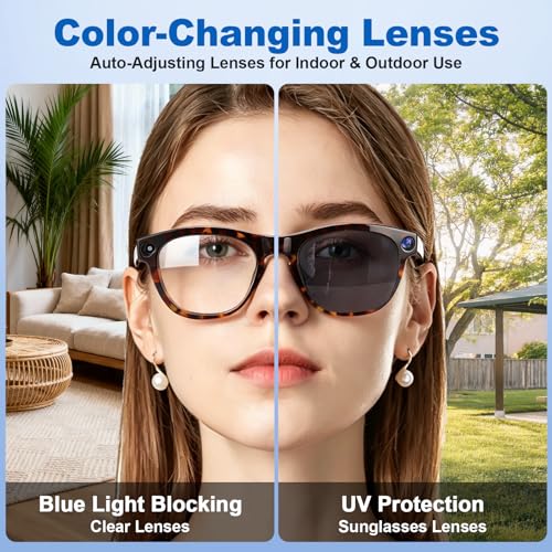 Image of AI Smart Glasses with 8MP Camera, 1080P Video Recording, Real-Time Translation, AI Assistant & Object Recognition, Photochromic Lenses, Bluetooth 5.4 Calls & Music, IP65 Waterproof, 7-8Hr Battery