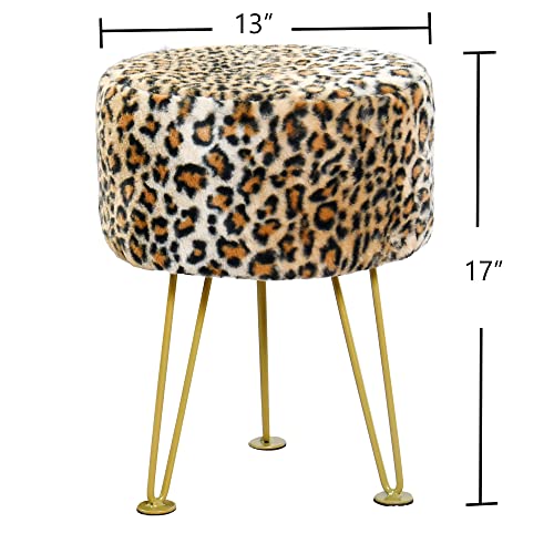 Leopard-Print-Round-Faux-Fur-Ottoman-Soft-Fuzzy-Entryway-Bench-Seat-13x13x17-Sturdy-Accent-Coffee-Table-for-Living-Room-Makeup-Vanity-Stool-with-Golden-Legs-for-Bedroom-Closet-Foot-Rest Leopard Print Round Faux Fur Ottoman Soft Fuzzy Entryway Bench Seat 13x13x17 Sturdy Accent Coffee Table for Living Room Makeup Vanity Stool with Golden Legs for Bedroom Closet Foot Rest