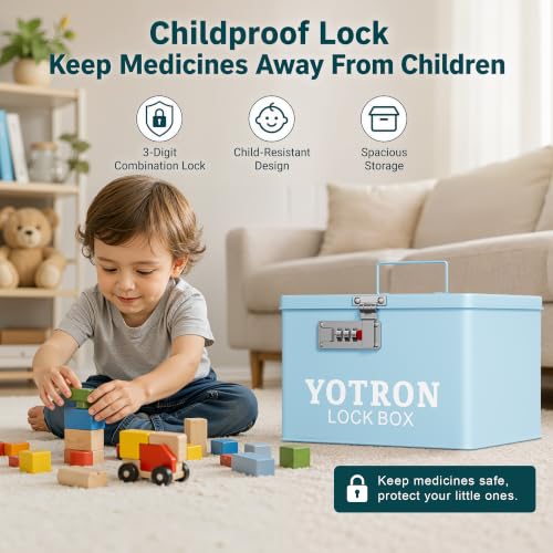 Image of Metal Medicine Lock Box, Portable First Aid kit Box Sewing, Art, Craft with Handle, Multipurpose Medical Supply Organizer for Home Car