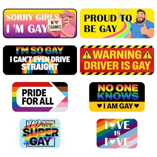 8Pcs Gay Car Stickers Gay Bumper Magnets Funny Bumper Stickers Decorations Supplies for Vehicle Truck Fridge Good Magnetism Bright Colors Classic Rainbow Design
