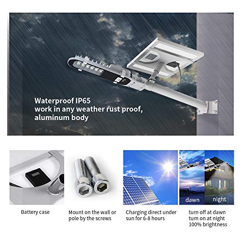 TIN Sum 60W LED Solar Street Light,9600LM 6500K Solar Powered Pole Light, IP65 Waterproof Security Area Night Lighting for Street Gutter Patio Garden Path