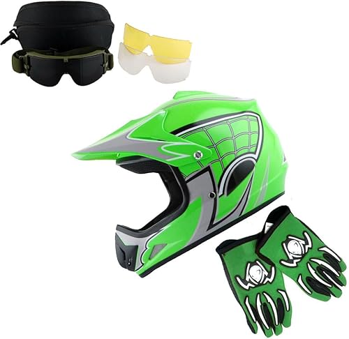 Martian Casco de motocross para niños jóvenes, casco ATV Dirt Bike BMX + gafas + guantes negros MG Youth - Paquete de guantes negros para jóvenes