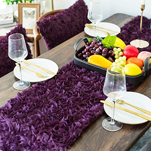 Table Runner Calitime 14 X 72 Inches Solid 3D Stereo Chiffon Rose Flower Non-Slip Table Runner Dresser Scarf For Dining Party Wedding Table Decoration Purple #TOP1