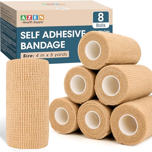 AZEN 8 Pack Self Adhesive Bandage Wrap 4 X 5 Yards Elastic Cohesive Bandage Wrap Skin Color Athletic Tape Ankle Tape Tattoo Grip Tape Wrap Vet Wrap