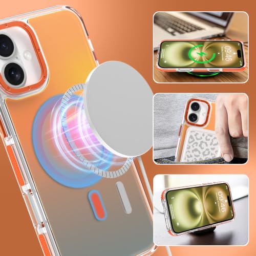 Image of Magnetic Case for iPhone 16 Plus [Compatible with Magsafe] [Cute Fashion Fluorescent Design] [1 Screen Protector] Slim Translucent Matte Case for iPhone 16 Plus 6.7 inch 2024, Orange