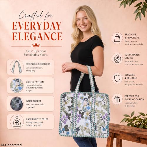Image of 100% Cotton Jungle Print Shoulder Bag Tote Bag Women Reversible Shopping Bag and Grocery Bags Stylish Travel Bag Gift for Her