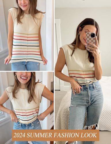 Zeagoo Women's Cap Sleeve Sweater Vest Crew Neck Sleeveless Casual Knit Tops 2024 Summer Clothes S-XXL - Image 3