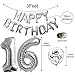 Sweet 16 Birthday Decorations Supplies – Silver Black 16th Birthday Party, Number 16 Balloon, Happy Birthday Banner, Cake Topper, Latex/Confetti Balloon, Star Balloon, Sash for BOY/Girl 16 Years Old
