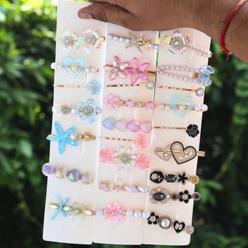 Image of Annacreations Korean Fashion Style Pearl Rhinestone Metal Hair Clips Hair Pin Stylish Jewellery Hair Accessories for Women's & Girls (Pack of 25 Pcs)