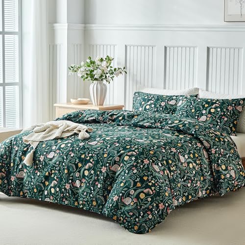Image of Lekesky King Size Reversible Duvet Cover, Duvet Cover King Size 3 Piece Insect World Microfiber Botanical Bedding Set with Zipper Closure 8 Corner Ties