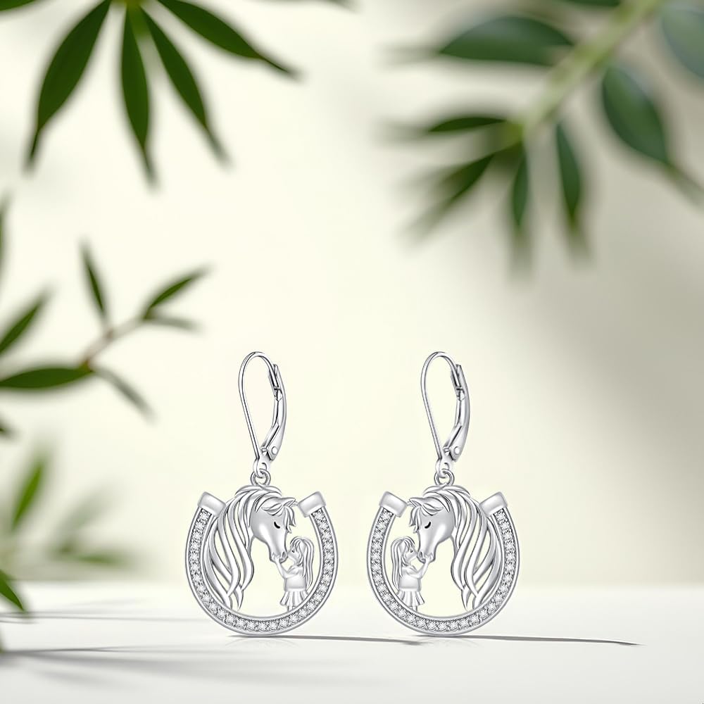 Horse Earrings for Women Dangle Sterling Silver Horseshoe Earrings Animal Jewelry Mothers Day Christmas Birthday Gifts for Women - Image 2