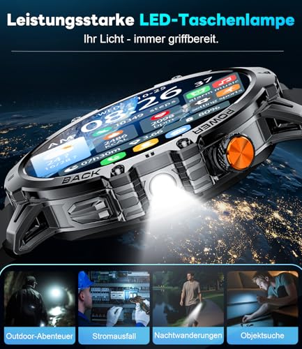 Image of LIGE Military Smart Watches for Men(3 Bands),1000mAh /1.85 inch HD Large Screen Smartwatch, Flashlight /110+ Sports Modes /IP68 Waterproof /Sleep Monitor, Fitness Tracker Watch for Android iOS,Jet Black
