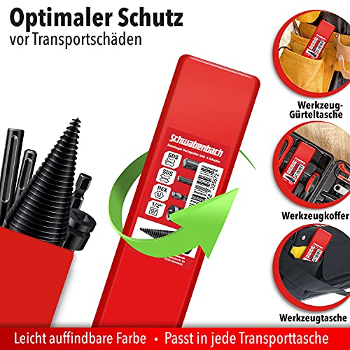 Foto von SCHWABENBACH ® Bohrkegel Holzspalter 42mm mit 4 Adapter - Präzises & schnelles Spalter für Holz - Kegelspalter - Premium Qualität - Brennholz Bohrer - kompatibel mit Bohrmaschine, Akkuschrauber uvm.