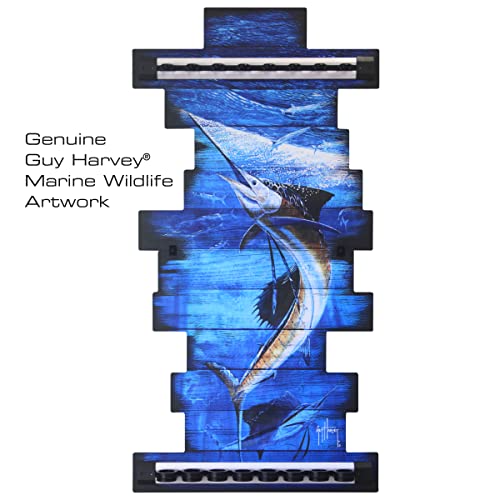 Rush Creek Creations - Guy Harvey 8 Bass Fishing Rod Holder for Garage, Wall Rack or Ceiling Mount Fishing Pole Holder, Vertical/Horizontal Wall Mounted Fishing Gear, Rod & Pole Storage Rack Organizer - Thumbnail 3