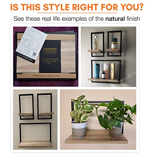 Levitate Floating Shelves - Plant Shelf Modular - Rustic Mid-Century Modern, Wood And Metal Wall Shelves - Scandinavian Small Framed Wall Shelf Set - Kitchen, Bathroom, Bedroom (Set Of 3, Natural) #TOP4