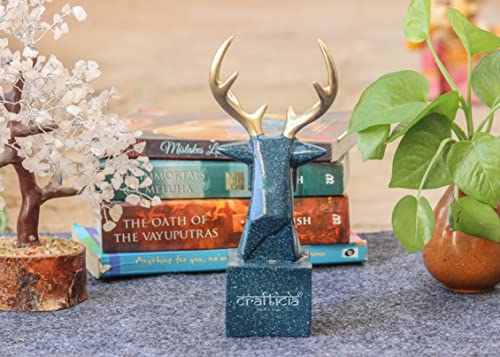 Image of Resin Deer Head Showpiece Geometrical Animal Figurine for Table Top Good Luck Vaastu (9 inch, Green)