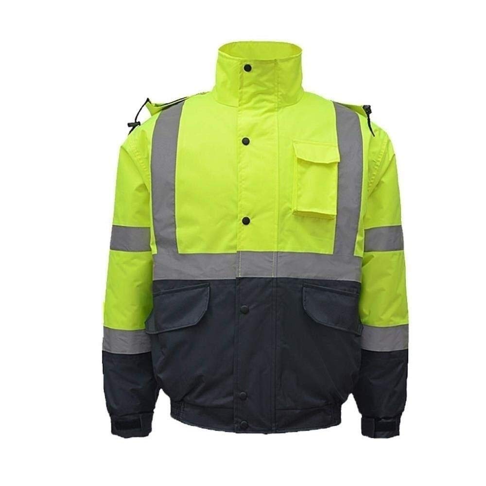 Guhui Hi Viz Vis Raincoat, High Visibility Safety Work Clothing Reflective Cotton Coat, Traffic Safety Jacket/Road Coat/Cycling Suit/Winter Fluorescent Jacket
