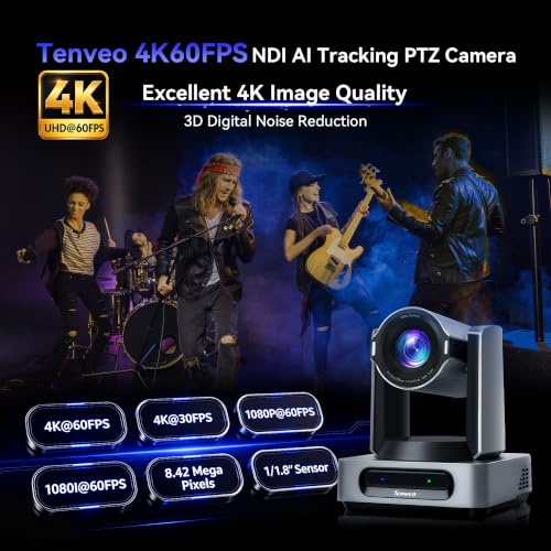 Image of Tenveo 4K 60FPS NDI PTZ Camera, AI Auto Tracking 3.0, 30X Zoom 1 /1.8 UHD CMOS 8.42MP, SDI /HDMI /USB3.0 /LAN(PoE) Live Streaming with Tally Light, FreeD Support, for Video Production Large Live Events