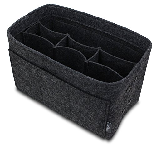 Pelikus Felt Purse & Tote Organizer Insert/Multi-Pocket Handbag Shaper (Medium with Center Divider, Dark Grey)