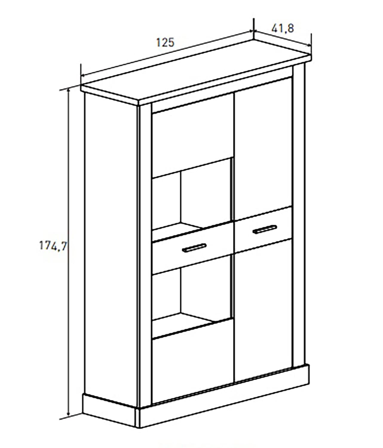 PEGANE Armoire vitrine, Buffet Haut Coloris Chêne Vieilli - Longueur 125 x Profondeur 41,80 x Hauteur 174,70 cm