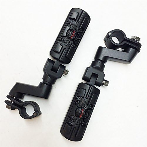 Miniatura 9 de Forma de zombi de calavera de ala de 1 1/4 "Highway Radical Stiletto 4475 Foot Pegs Abrazaderas para Harley Sportster Touring Cuerpo Negro Goma por