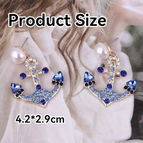 Anchor Earrings for Women Blue Rhinestone Dangle Earrings Nautical Symbol Anchor Drop Earrings Nautical Jewelry for Women Fashion Yacht Rock Party Accessories2