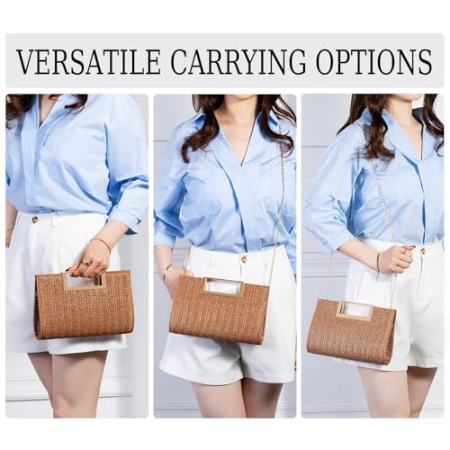 Womens Straw Woven Clutch Handmade Weaving Shoulder Bag Purse for Wedding Prom Party4