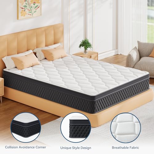 ELEMUSE 12-Inch Hybrid Memory Foam Mattress in a Box with Pocketed Springs for Motion Isolation and Pressure Relief, CertiPUR-US Certified