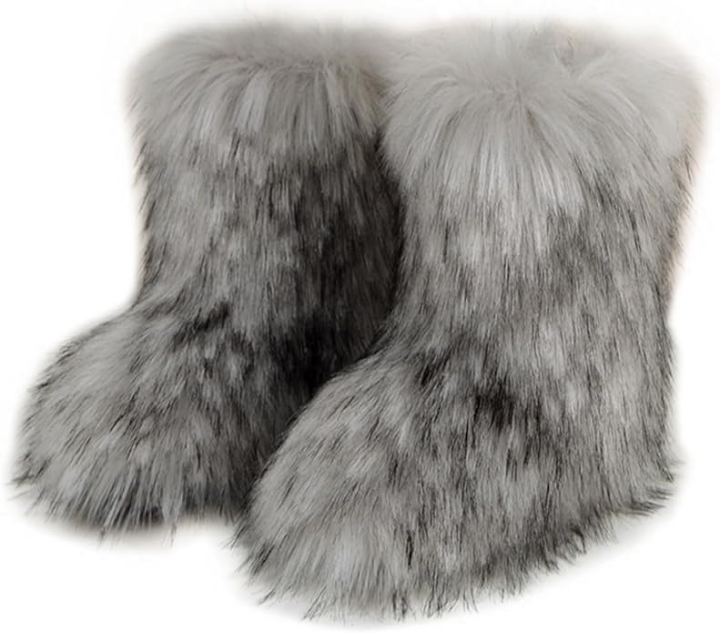 Kids Fur Boots Furry Boots for Girls Warm Faux Fur Snow Boots for Kids,Mid-Calf Flat