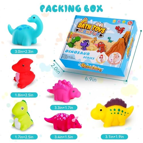 Image of Happy Hues Light up Dino Bath Toys for Babies &Toddlers- Mold-Free Wall Mount Waterfall Bath Toys (Light up-6pcs)