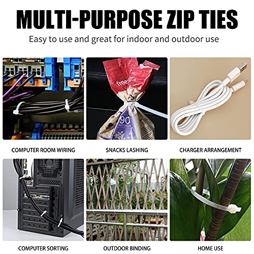 Cable Zip Ties,600 Piece Self-Locking Nylon Cableties ,Assorted Sizes 4+6+8+10+12-Inch,Multi-Purpose Wire Management Ties, Plastic Zip Wire Tie Perfect For Home,Garden,Office,Travel And Workshop.white #TOP5