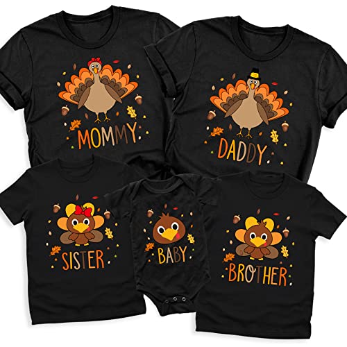Thanksgiving T Shirts for Family, Funny Custom Turkey Shirts, Gobble Mommy Daddy Sister Daddy Brother Baby Outfit, Matching Family Personalized Thanksgiving Shirts (Baby Bodysuit)