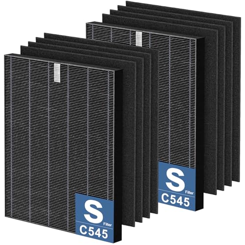 2 Pack C545 HEPA Smoke Replacement Filter S Compatible with Winix C545 Air Purifier, Replaces Part 1712-0096-00 and 2522-0058-00, 2 HEPA Filter + 8 Activated Carbon Filters, Black
