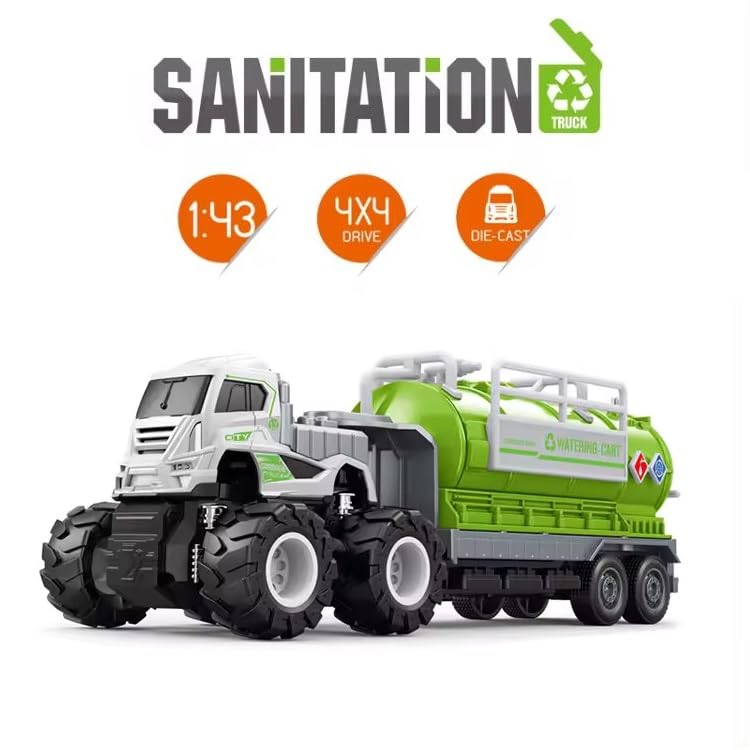 Image of Friction Powered Watering Cart Trailer Toys Metal Die-Cast Car Sanitation Transport Truck Toy for Kids Boys Girls 4WD Water Tanker Pull Back Vehicle (Multicolor, Pack of 1)