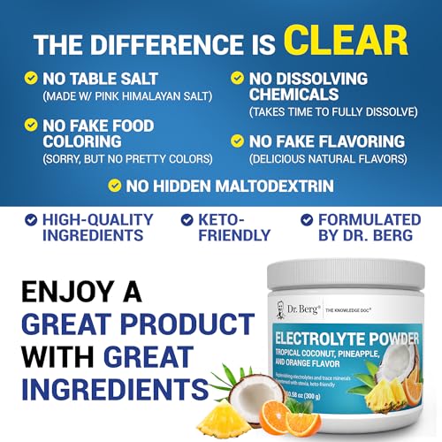 Image of Dr. Berg Zero Sugar Hydration Keto Electrolyte Powder - Enhanced w / 1000 mg of Potassium & Real Pink Himalayan Salt (NOT Table Salt) - Tropical Coconut, Pineapple & Orange Drink Supplement 50 Servings
