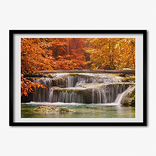 Chute d'eau en Automne Cadre MDF Peinture 70x50 cm pour illuminer un mur sombre et triste