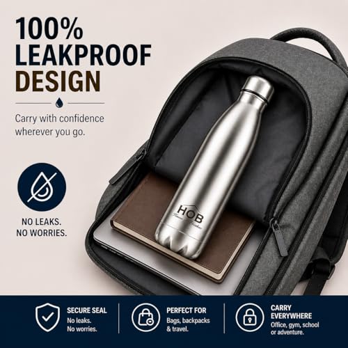 Image of House of Bhaskar Thermosteel Water Bottle 1 Litre | 24 Hours Hot & Cold Insulated Vacuum Flask | Double Wall Stainless Steel, BIS Certified, Leakproof 1000ml for Office, Gym, School, Travel