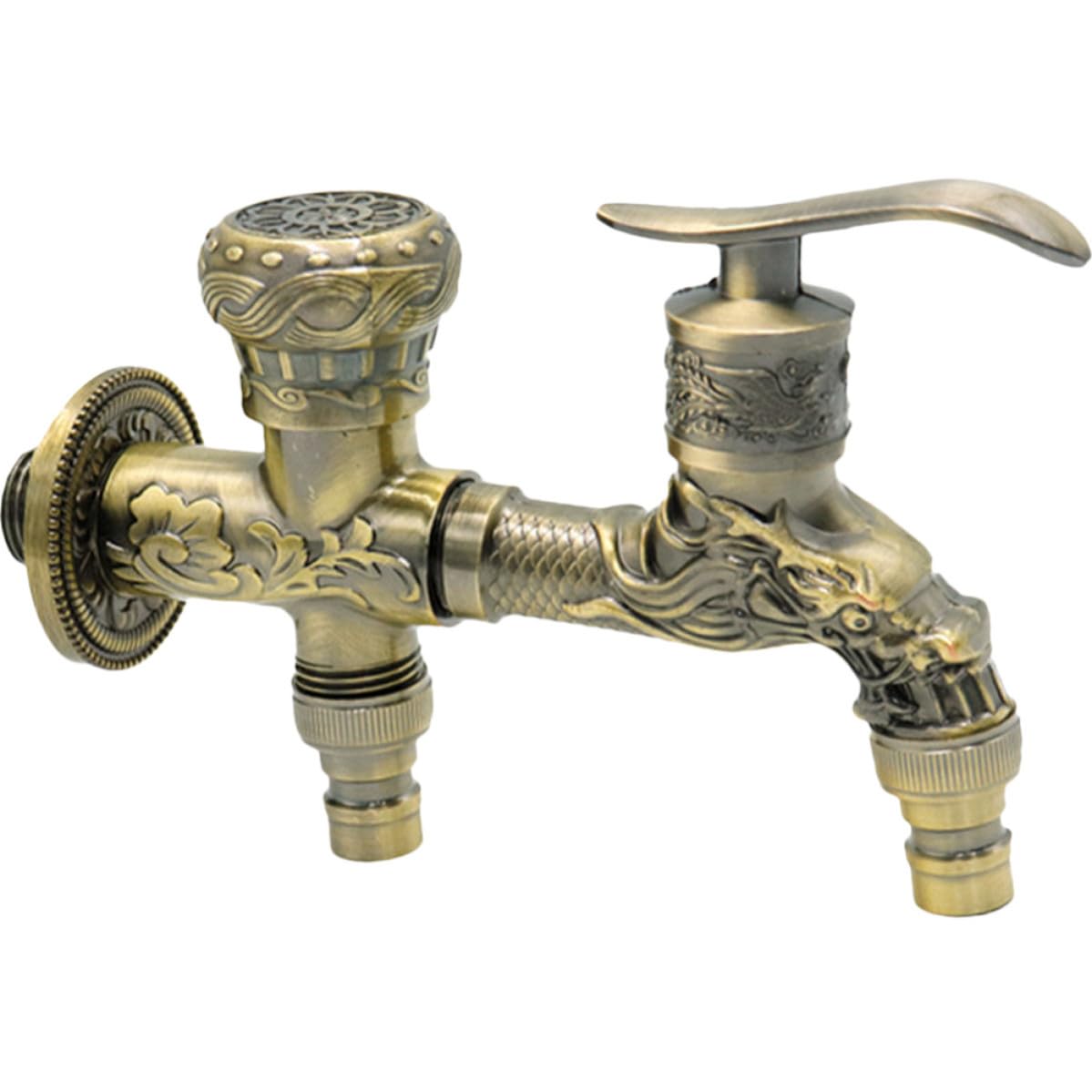 Robinet mural vintage double sortie or pour simplifier la buanderie et l'arrosage du jardin