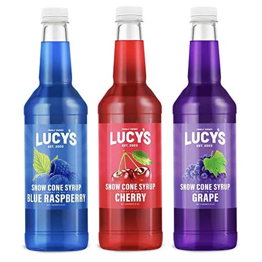 Lucy's Family Owned Shaved Ice Snow Cone Syrups - Cherry, Blue Raspberry, Grape - 32oz Syrup Bottles (Pack of 3) (Classic Pack)